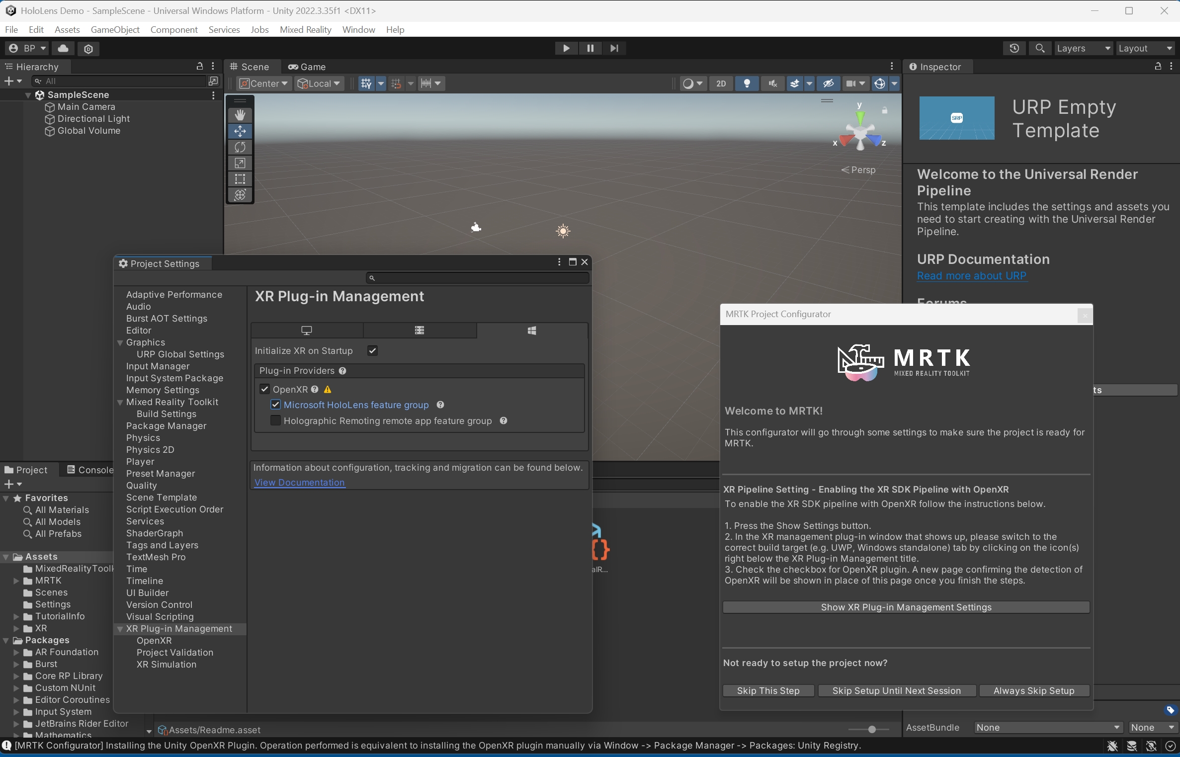 showing orange warning icon next to the OpenXR plugin checkbox