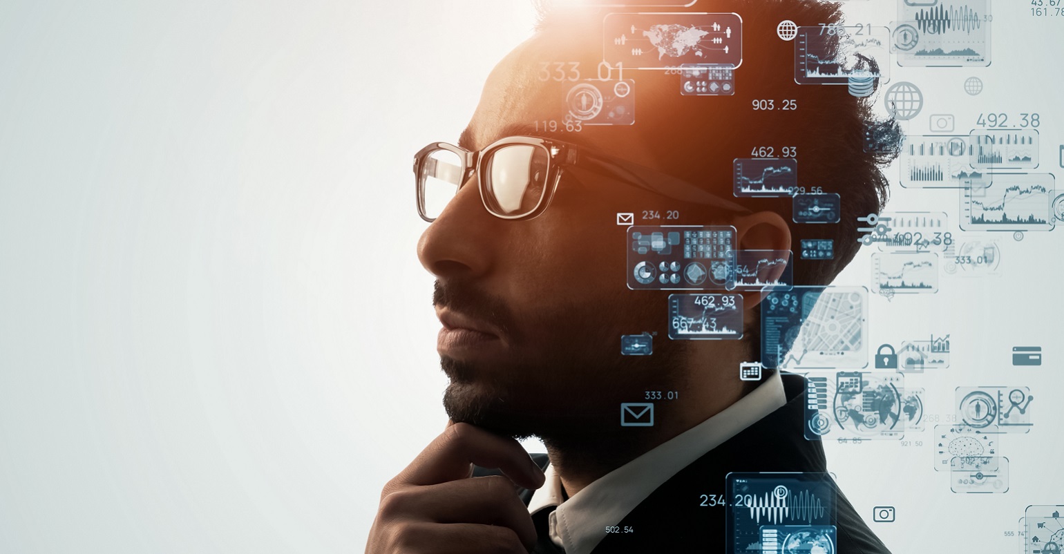 data scientist examining data