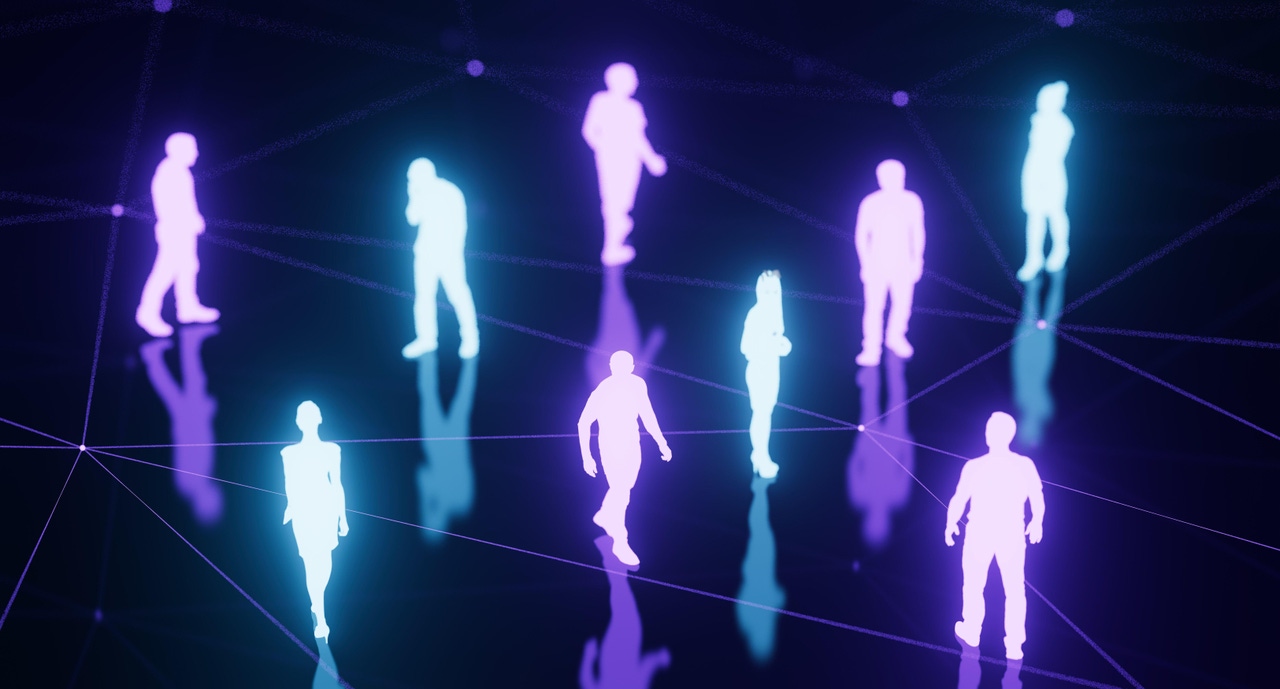 glowing silhouettes of people in a dark cyber domain glowing silhouettes of people in a dark cyber domain