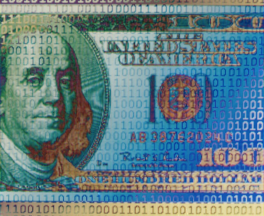 100 dollar bill in a digitalized format
