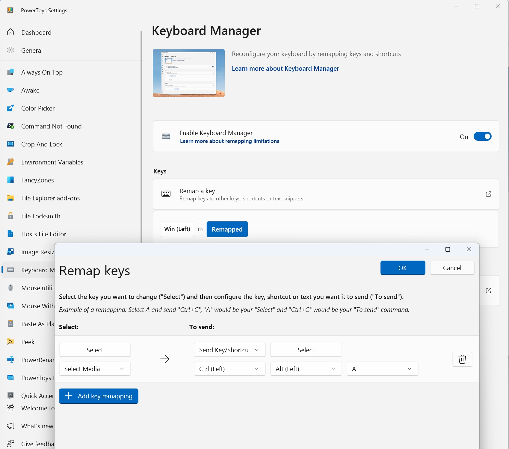 screenshot of remap keys window showing the windows media center key designated as the chatgpt shortcut key