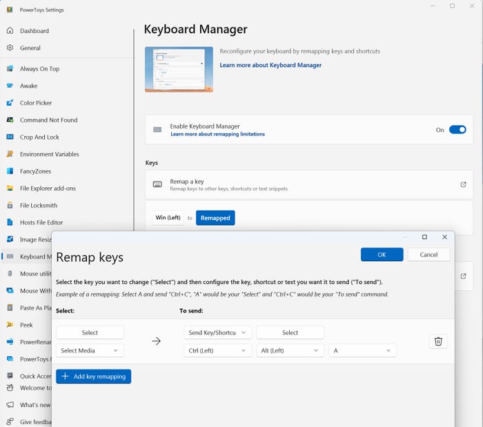 screenshot of remap keys window showing the windows media center key designated as the chatgpt shortcut key screenshot of remap keys window showing the windows media center key designated as the chatgpt shortcut key