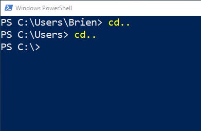 PowerShell screen shows the use of CD.. command to go to root folder