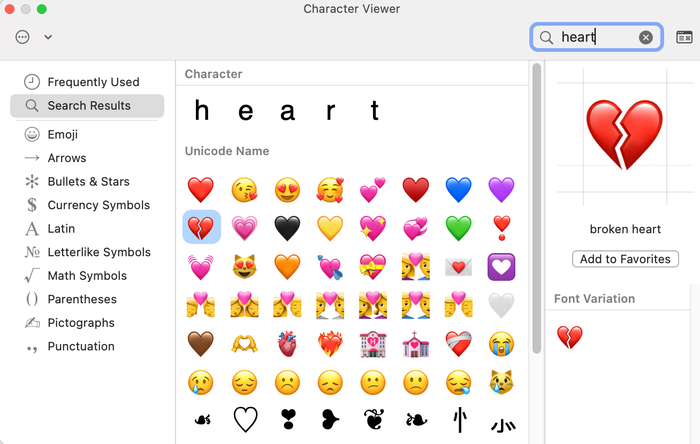 The Emoji & Symbols library is a lovely way to find the heart symbol on a Mac.  The Emoji & Symbols library is a lovely way to find the heart symbol on a Mac.