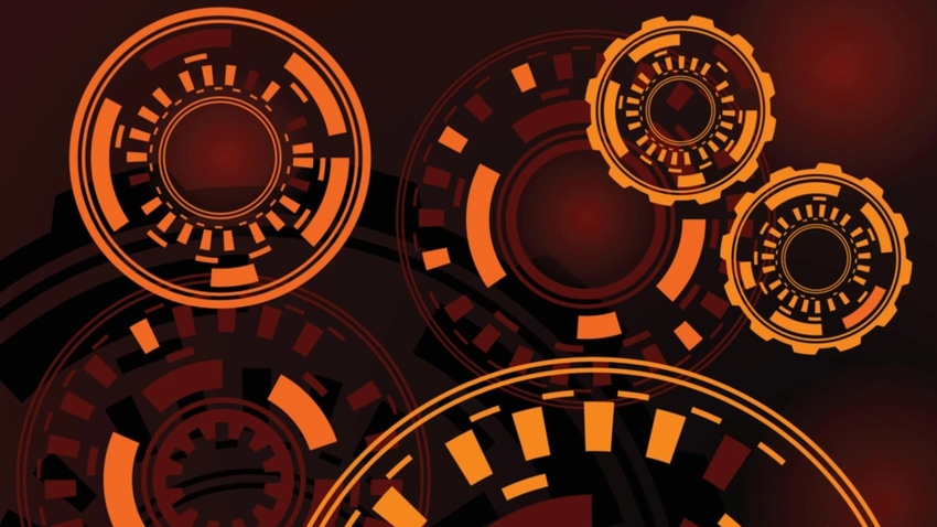 orange stylized gears orange stylized gears