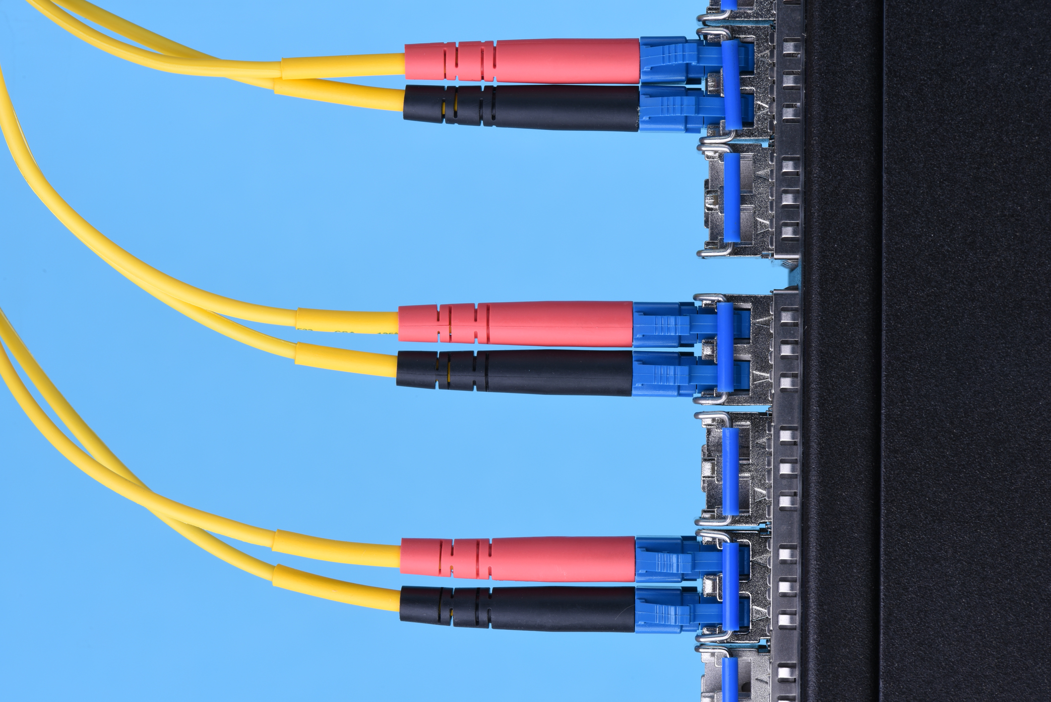 Optical cables connected to a switch in a data center