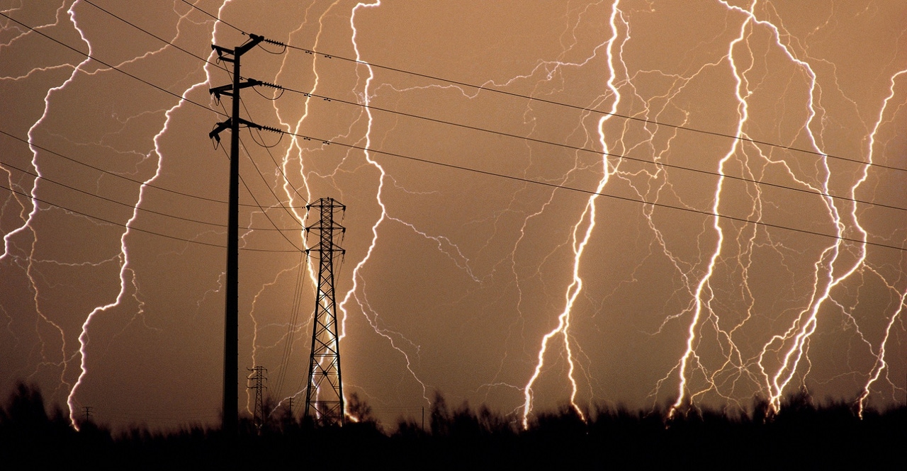 lightning striking around power lines lightning striking around power lines