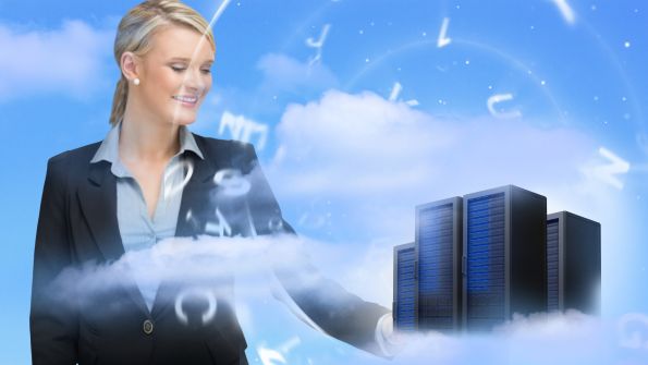 Woman managing cloud databases Woman managing cloud databases