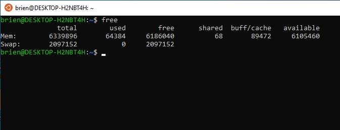 Ubuntu screenshot shows information produced by Free command