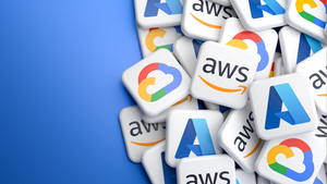 Azure, AWS and Google Cloud logos on tiles Azure, AWS and Google Cloud logos on tiles