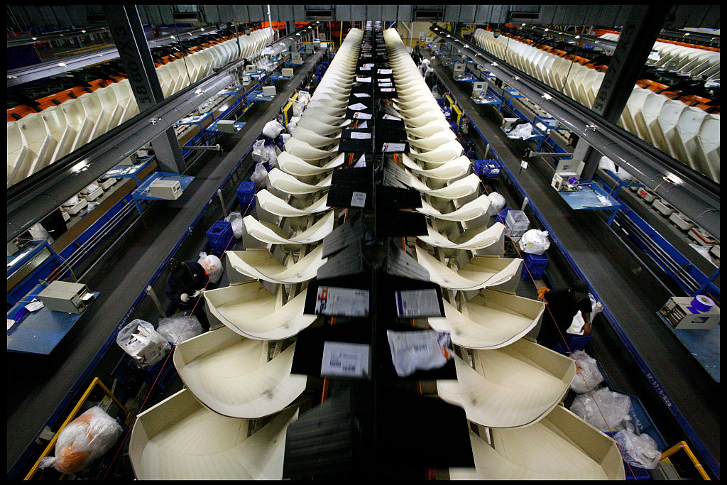 The automated sorting facility for FedEx envelopes at the FedEx Express Memphis World Hub.