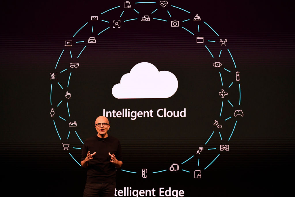 Microsoft CEO Satya Nadella speaking at Mobile World Congress 2019 in Barcelona Microsoft CEO Satya Nadella speaking at Mobile World Congress 2019 in Barcelona