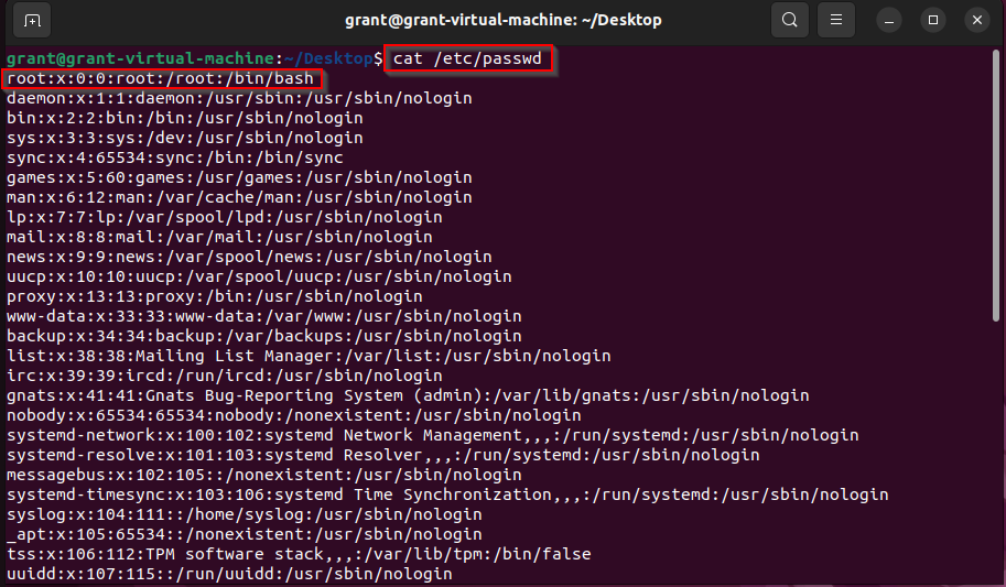 showing the contents of /etc/passwd file in Linux