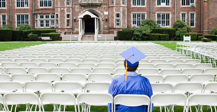 college graduate sitting by himself