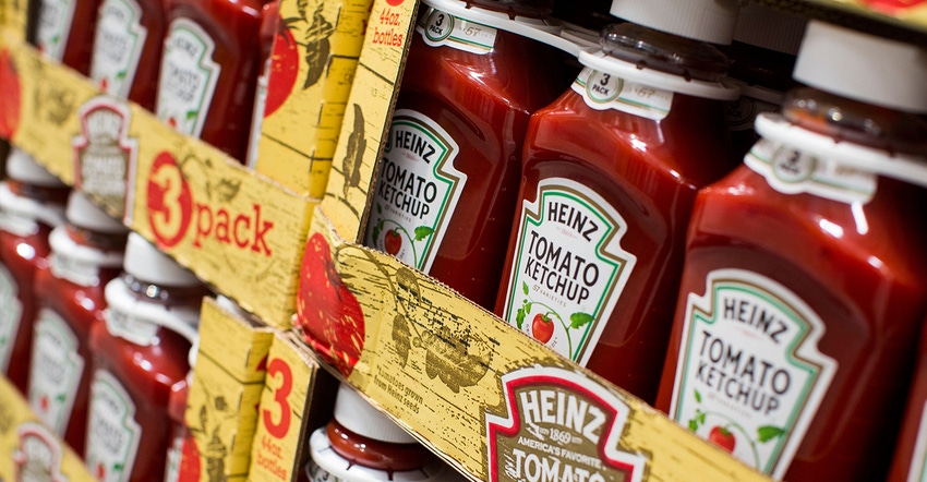 Heinz ketchup bottles on store shelf