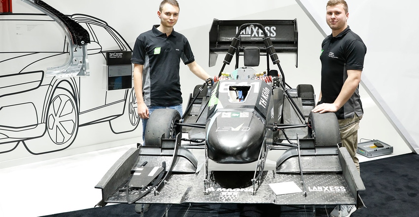 race car displayed at Lanxess stand at K 2019