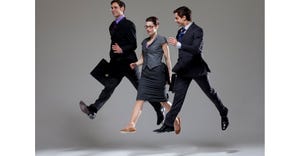 three businesspeople walking on air