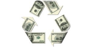 dollars in chasing arrow recycling configuration