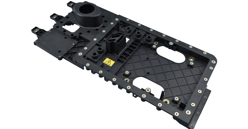 automotive electronics base plate molded from new PP compounds