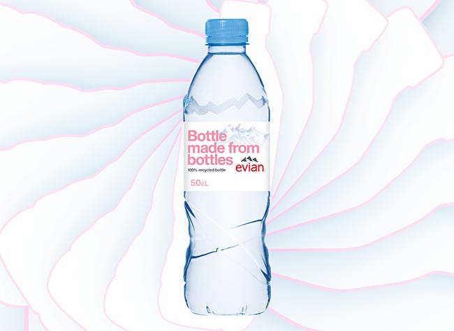 Evian's 100% recycled water bottle