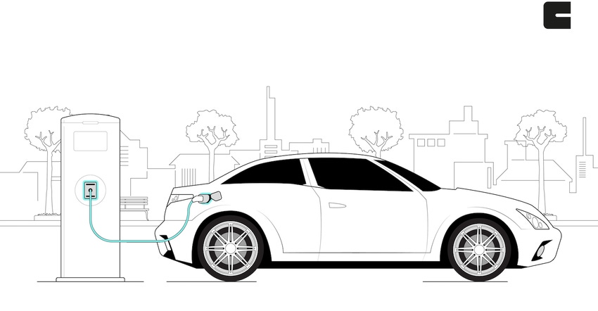 rendering of electric car and charging station