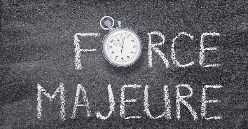 force majeure written on chalk board and stopwatch
