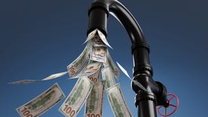 hundred-dollar bills flowing out of pipe