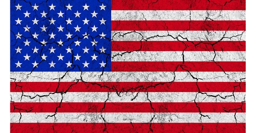 US flag with fissures and fractures