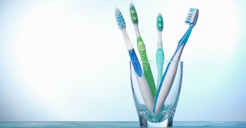 toothbrushes standing in a glass
