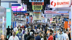 crowd on NPE show floor seen from above