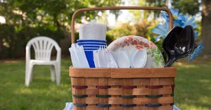 picnic basket with plastic utensils
