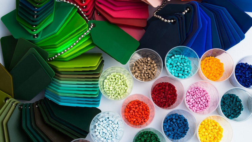 colorful plastic pellets and samples