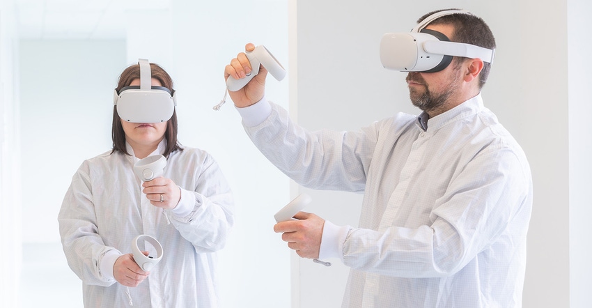 man and woman with VR goggles
