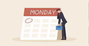 illustration of sad businessman with Monday calendar