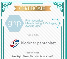 Klöckner Pentaplast Named Best Rigid Plastic Film Manufacturer 2018