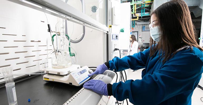 woman in materials testing lab