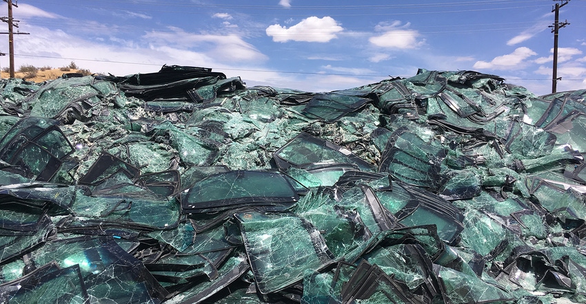 mountain of broken windshields
