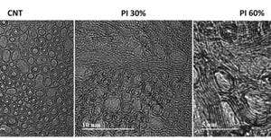 carbon nanotubes with polyimide concentrations seen under microscope