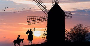 Don Quixote, Sancho Panza and windmill