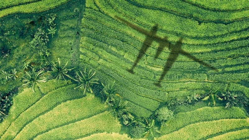 drone flying over a field