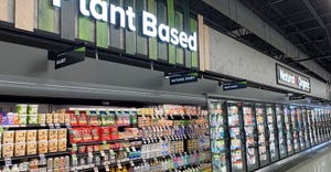 plant-based dairy products on display at a retail store