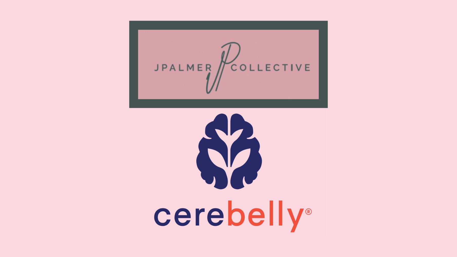 JPalmer Collective logo above the Cerebelly logo, an illustrated brain with leaves in the middle to symbolize brain growth.