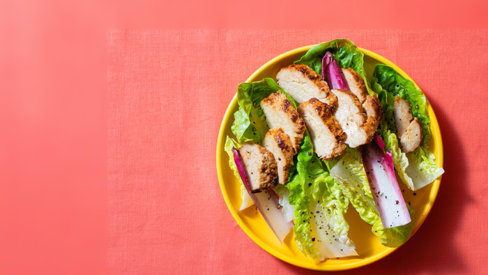 Cultivated chicken made by Upside Foods on a bed of lettuce on a plate. Credit: Upside Foods Cultivated chicken made by Upside Foods on a bed of lettuce on a plate. Credit: Upside Foods