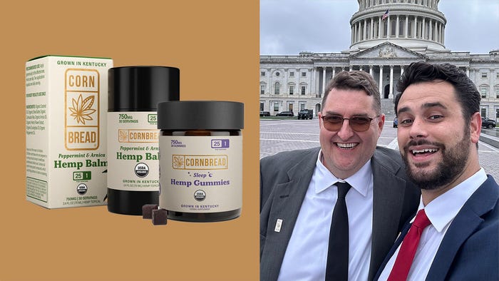 Jim Higdon, left, and Eric Zipperle, co-founders of Cornbread Hemp, stand in front of the U.S. Capitol in Washington, D.C. Jim Higdon, left, and Eric Zipperle, co-founders of Cornbread Hemp, stand in front of the U.S. Capitol in Washington, D.C.