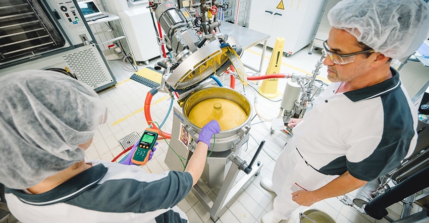 Two men in food lab