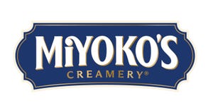 Miyoko's Creamery logo, white text on a blue shield