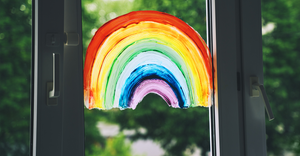 Rainbow painted on glass door