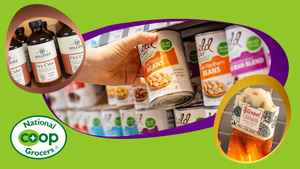 A collage of three different small food brands offered at various co-ops that belong to National Co+Op Grocers A collage of three different small food brands offered at various co-ops that belong to National Co+Op Grocers