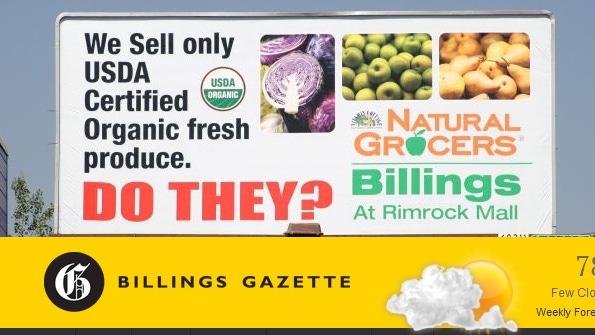 Natural Grocers' billboard questions competing grocery store