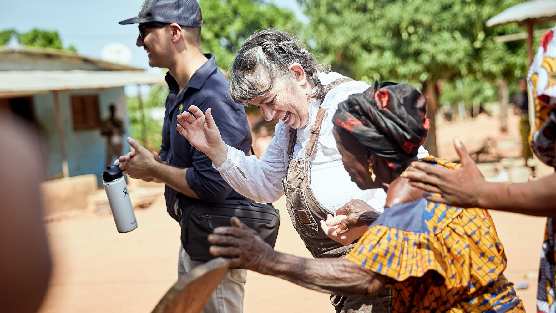 Maude Manoukian dancing with residents of Côte d&#x27;Ivoire